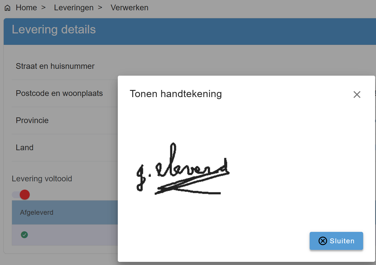 Klant handtekeningen